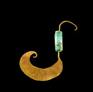 公元前13-公元前11世紀金、綠松石耳環。
