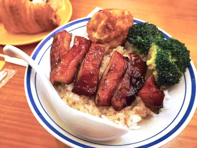 黯然銷魂叉燒飯的叉燒肉質肥美，吃起來像豬頸肉。